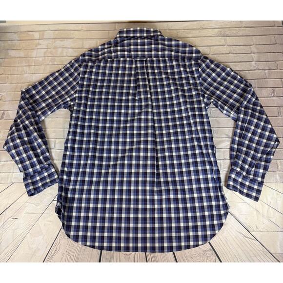 Jos. A. Bank Stretch Tailored Fit Button Down Shirt Men's LARGE Plaid Blue - Picture 6 of 6